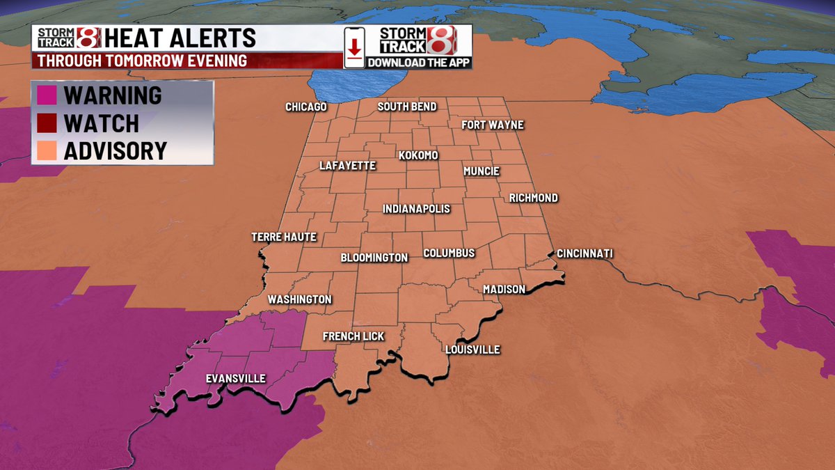 RyanMorseWx's tweet image. Safe to say some of Indiana is on "FIRE" right now.
Clouds from this morning's shower/storm activity have mostly eroded. Can't rule out spotty rain/storms remainder of today.
Patchy fog early TUE leads to potentially hottest day of 2025 & 100+ heat indices.