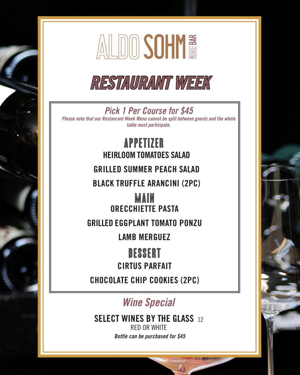 sohmbar's tweet image. Restaurant Week starts TONIGHT 🍽️ 3 courses for $45 + featured pours each night at 9PM — here’s what we’re pouring:
#restaurantweek #winepairings #9pmpour