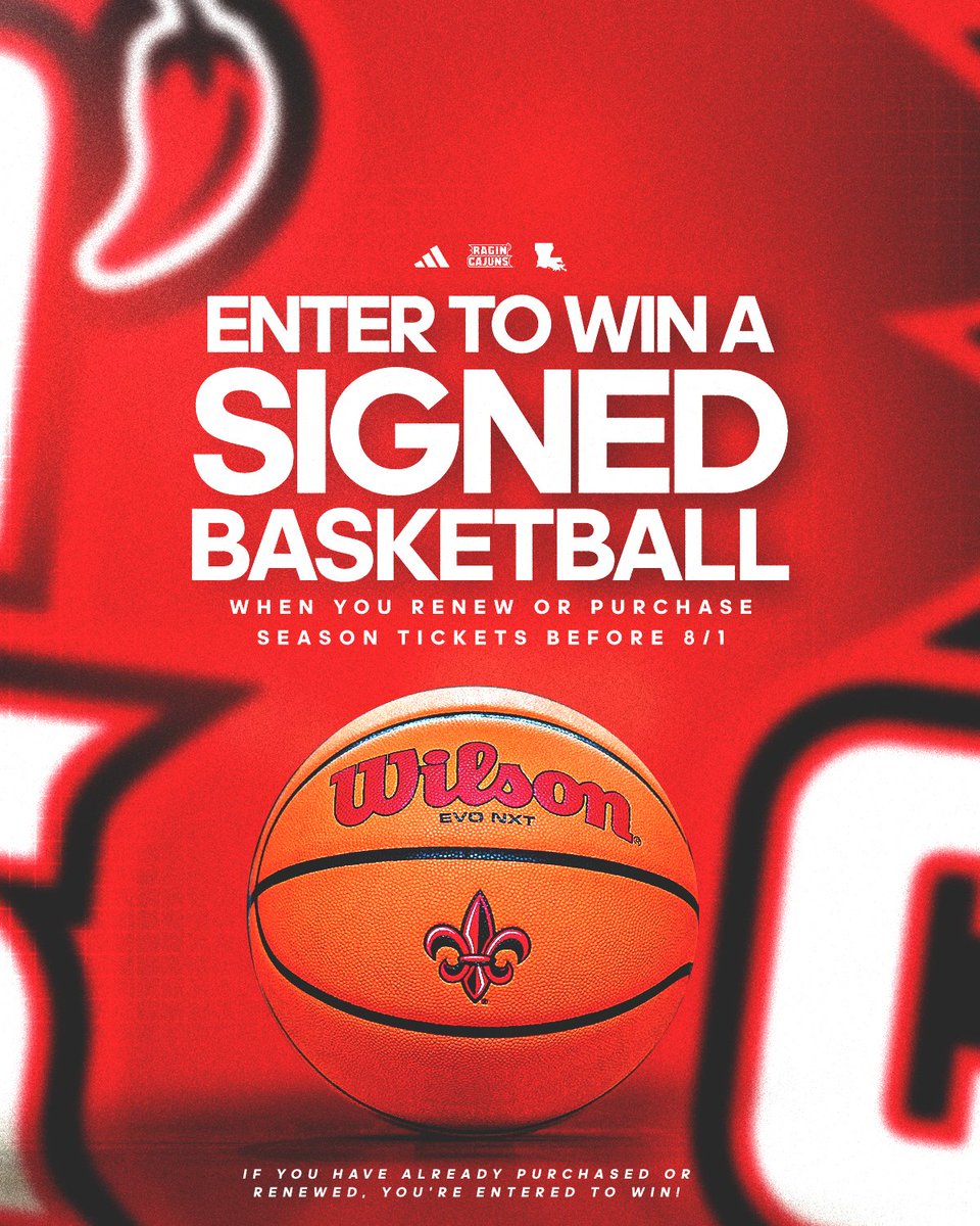 Time is almost up to enter to win a signed basketball! 🏀

To purchase tickets today, visit: ragncaj.co/mbbtix202526 

#GeauxCajuns