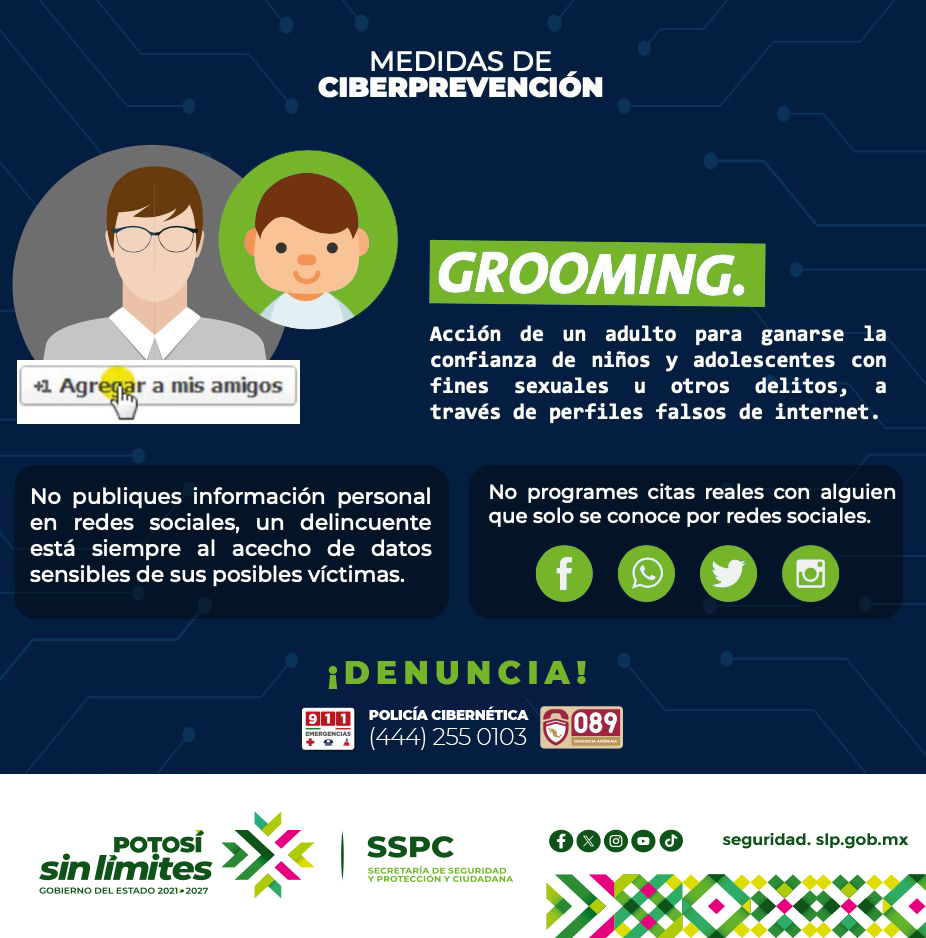 #SeguridadSinLímites |  🚨¿Sabes qué es el #Grooming? 

Adultos se hacen pasar por jóvenes en redes y videojuegos para ganarse la confianza de niños y adolescentes. La ciberseguridad también comienza en casa, en este #PotosíSinLímites donde se vive mejor.
