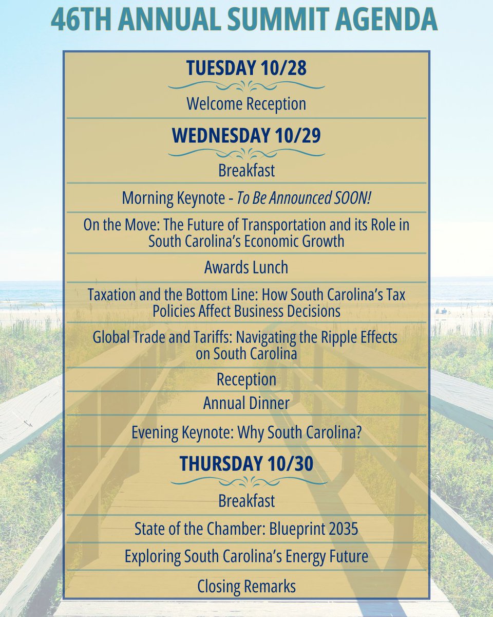 📢 EARLY BIRD PRICING FOR THE ANNUAL SUMMIT ENDS THIS WEEK!

Secure your tickets to the premier event of the year for South Carolina's business leaders at the lowest possible price. Ticket prices will increase after August 1st... register today! bit.ly/47a0HQm