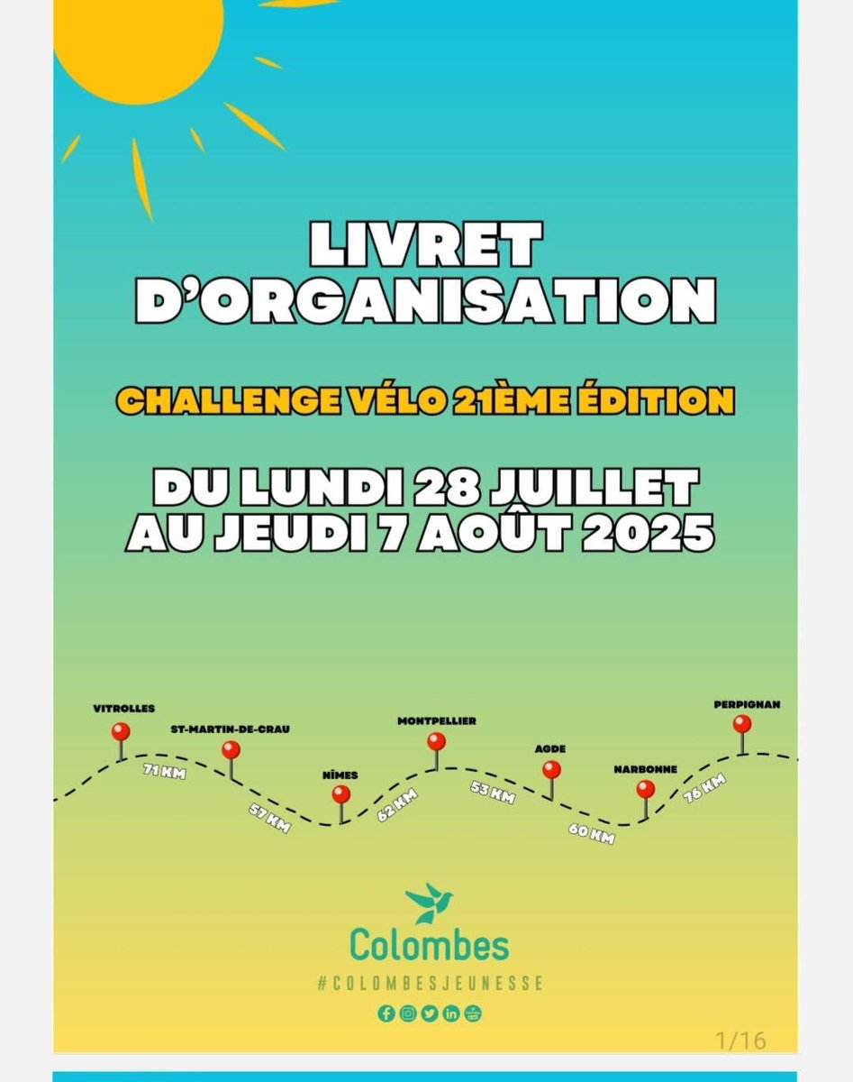 v_narbonnais's tweet photo. #ChallengeÀVélo | #Jeunesse

🏁 Ce matin à 6h30, j’ai eu l’honneur de donner le TOP départ de la 21e édition du « Challenge à vélo » proposé aux jeunes de #Colombes 🚴‍♀️

Une belle réadaptation de la mythique course « Paris-Roubaix », pensée comme une véritable aventure éducative autour de la #responsabilisation, de la #confiance en soi et du #dépassement de soi.

Nos jeunes vont parcourir 60 km par jour jusqu’à #Perpignan, à la seule force des mollets et du collectif. Une aventure humaine et sportive, mais aussi un signal fort : face aux conséquences du dérèglement climatique, il est urgent de repenser nos modes de déplacement, de promouvoir la mobilité douce et de transmettre ces valeurs aux nouvelles générations. 🌍🚴‍♂️

🙏🏽 Un immense merci aux équipes élargies de la Direction #ColombesJeunesse, aux éducateurs du Club de Prévention 4 Chemins pour leur accompagnement exemplaire et leur engagement sans faille au service de notre #jeunesse !