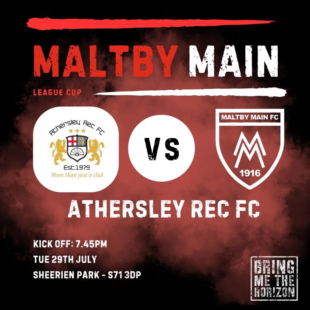 Maltby Main FC. (@mainmaltby) on Twitter photo Tuesday 29th July 2025. 7:45pm KO. <a href="/NCEL/">Macron NCEL</a> League Cup R1. <a href="/AthersleyRecFC/">Athersley Rec FC</a> v Maltby Main. It’s a short trip to Barnsley for the night as we start our league cup campaign. Always a great place to go for a match in the evening. One of my personal fav’s. Hope Pete is well too. #UTM Tuesday 29th July 2025. 7:45pm KO. <a href="/NCEL/">Macron NCEL</a> League Cup R1. <a href="/AthersleyRecFC/">Athersley Rec FC</a> v Maltby Main. It’s a short trip to Barnsley for the night as we start our league cup campaign. Always a great place to go for a match in the evening. One of my personal fav’s. Hope Pete is well too. #UTM