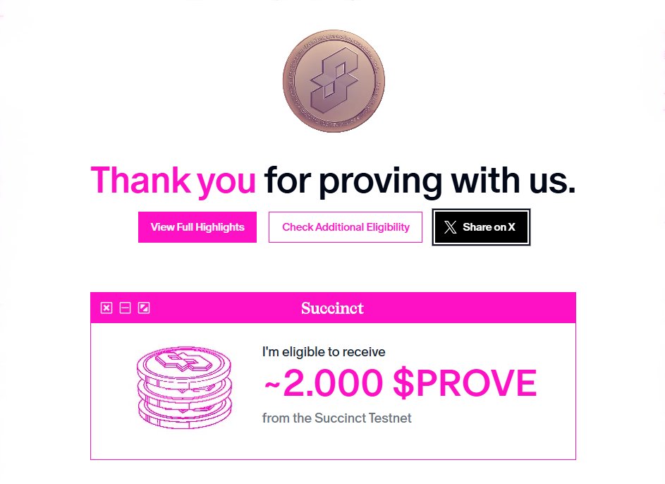 I'm eligible to receive ~2.000 PROVE from the <a href="/SuccinctLabs/">Succinct</a> airdrop!