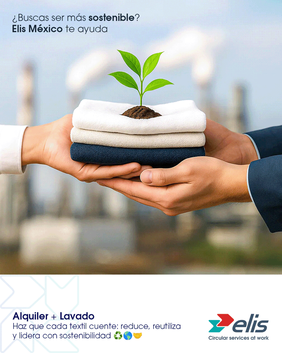 ¿Buscas ser más sostenible? ♻️🌎 Elis México te ayuda. Nuestro modelo de alquiler textil reduce consumo de agua, energía y residuos. ¡Aliados por un planeta mejor! ✅🤝 #ElisMexico #Sostenibilidad