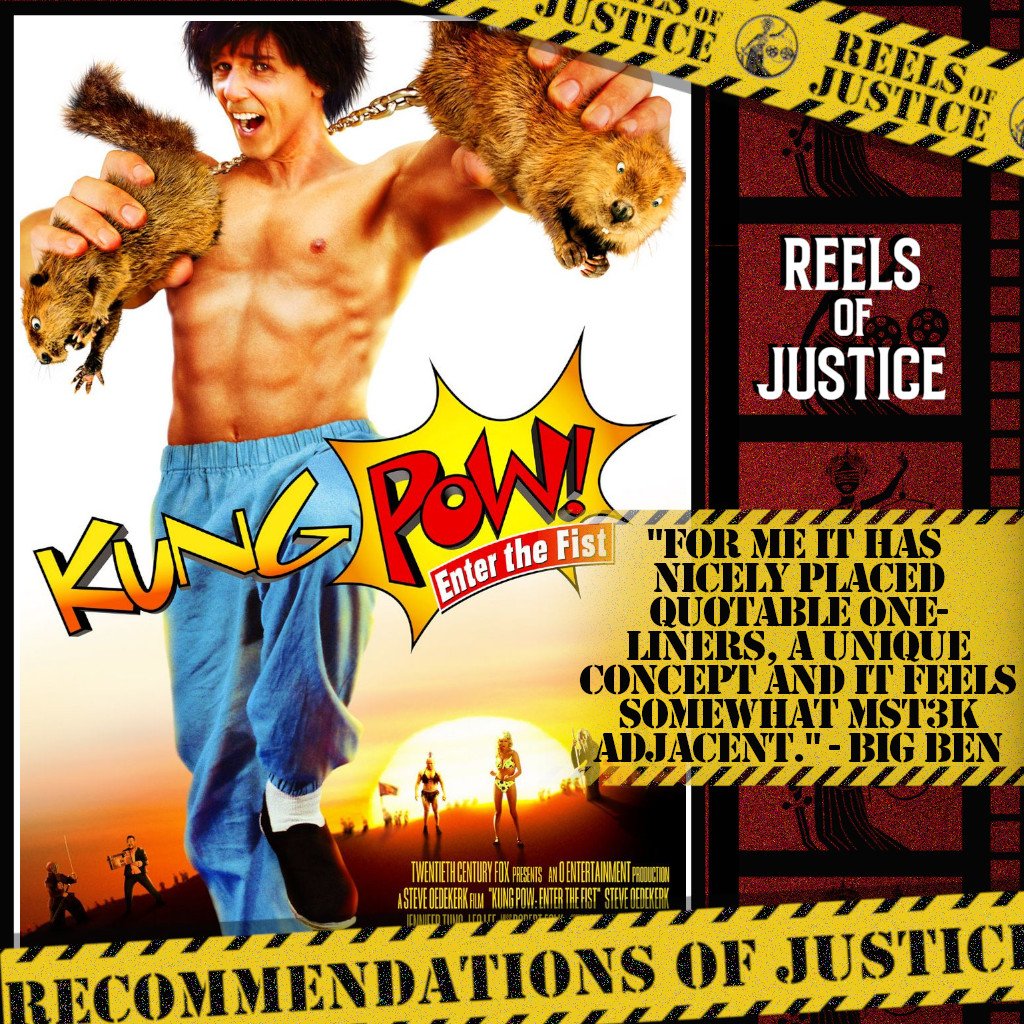 ReelsOfJustice's tweet image. "For me it has nicely placed quotable one-liners, a unique concept and it feels somewhat MST3K adjacent."- Big Ben, ‘Kung Pow! Enter the Fist (2002)’
#RecommendationsofJustice #movie #movies #podcast #podcasts #podcasting #film #films #filmtwitter #moviereview #movienight #cinema