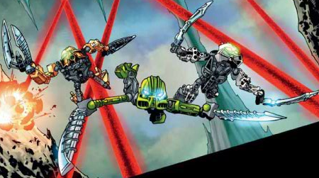 BionicleBot's tweet image. [Elements (Generation 1)/Shadow] Av-Matoran dodging Shadow blasts, biosector01.com/wiki/Av-Matoran