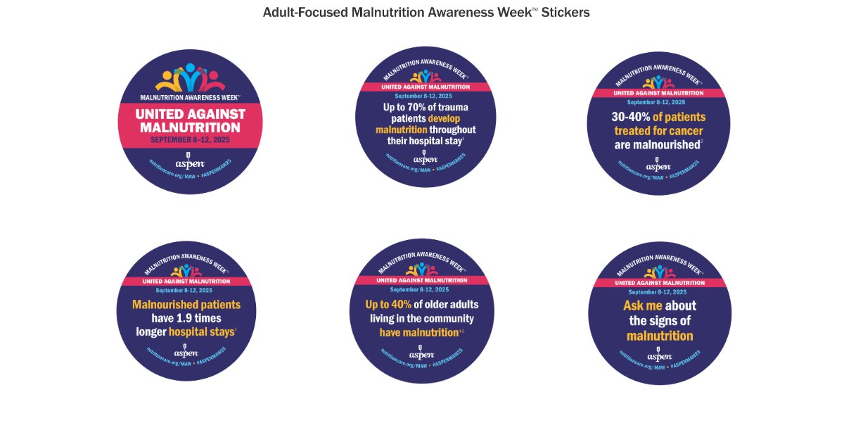 ASPEN_nutrition's tweet image. 🌍 Spread #MalnutritionAwareness with FREE #ASPENMAW25 stickers! Choose adult or pediatric designs to print and share with colleagues, patients, or your community. Download today! ow.ly/Hq1A50Wrr9J