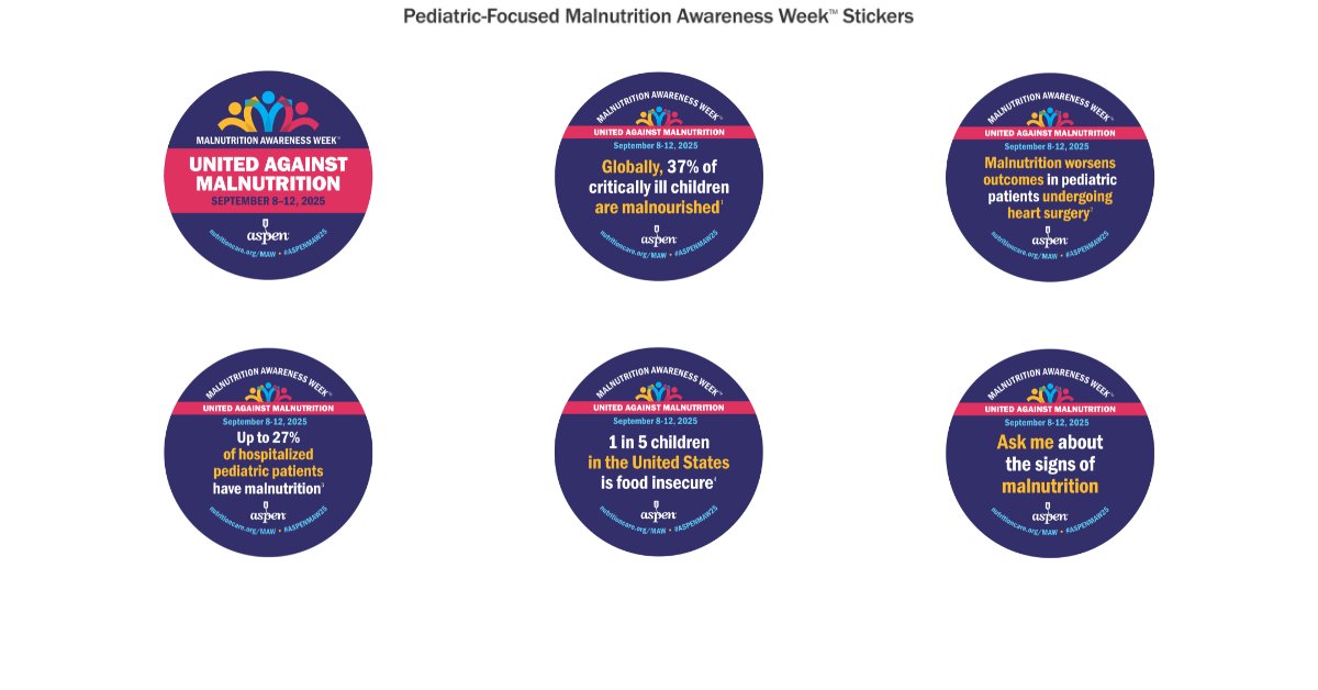 ASPEN_nutrition's tweet image. 🌍 Spread #MalnutritionAwareness with FREE #ASPENMAW25 stickers! Choose adult or pediatric designs to print and share with colleagues, patients, or your community. Download today! ow.ly/Hq1A50Wrr9J
