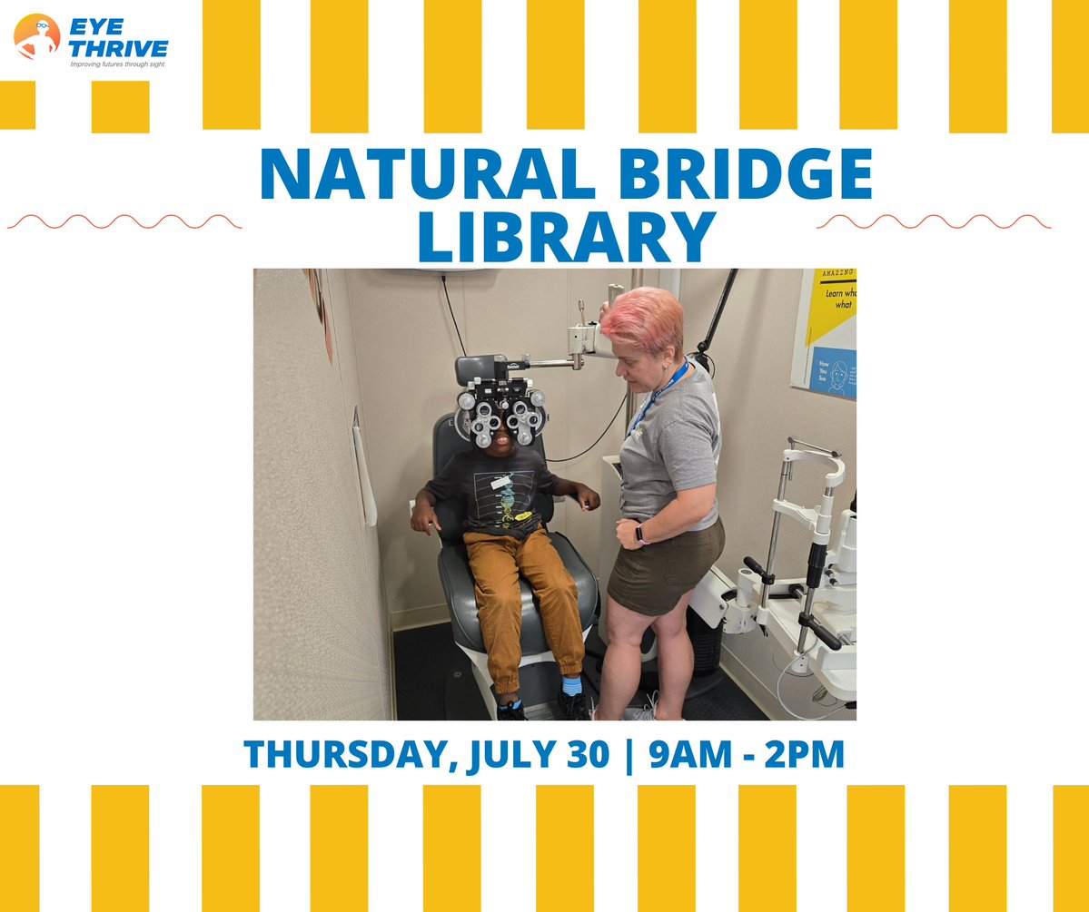 Eye Thrive (@eye_thrive) on Twitter photo Our Summer Tour rolls into two more <a href="/SLCL/">St. Louis County Library</a> branches! 👓☀️
📍 Weber Road – Wed, July 30
📍 Natural Bridge – Thurs, July 31
Free eye exams + glasses made on-site!
✅ Appts start 9am
🕚 Reg closes 11am
🚶♂️ First come, first served!
#GlassesForTheLou #SeeingDouble #DoubleVision Our Summer Tour rolls into two more <a href="/SLCL/">St. Louis County Library</a> branches! 👓☀️
📍 Weber Road – Wed, July 30
📍 Natural Bridge – Thurs, July 31
Free eye exams + glasses made on-site!
✅ Appts start 9am
🕚 Reg closes 11am
🚶♂️ First come, first served!
#GlassesForTheLou #SeeingDouble #DoubleVision