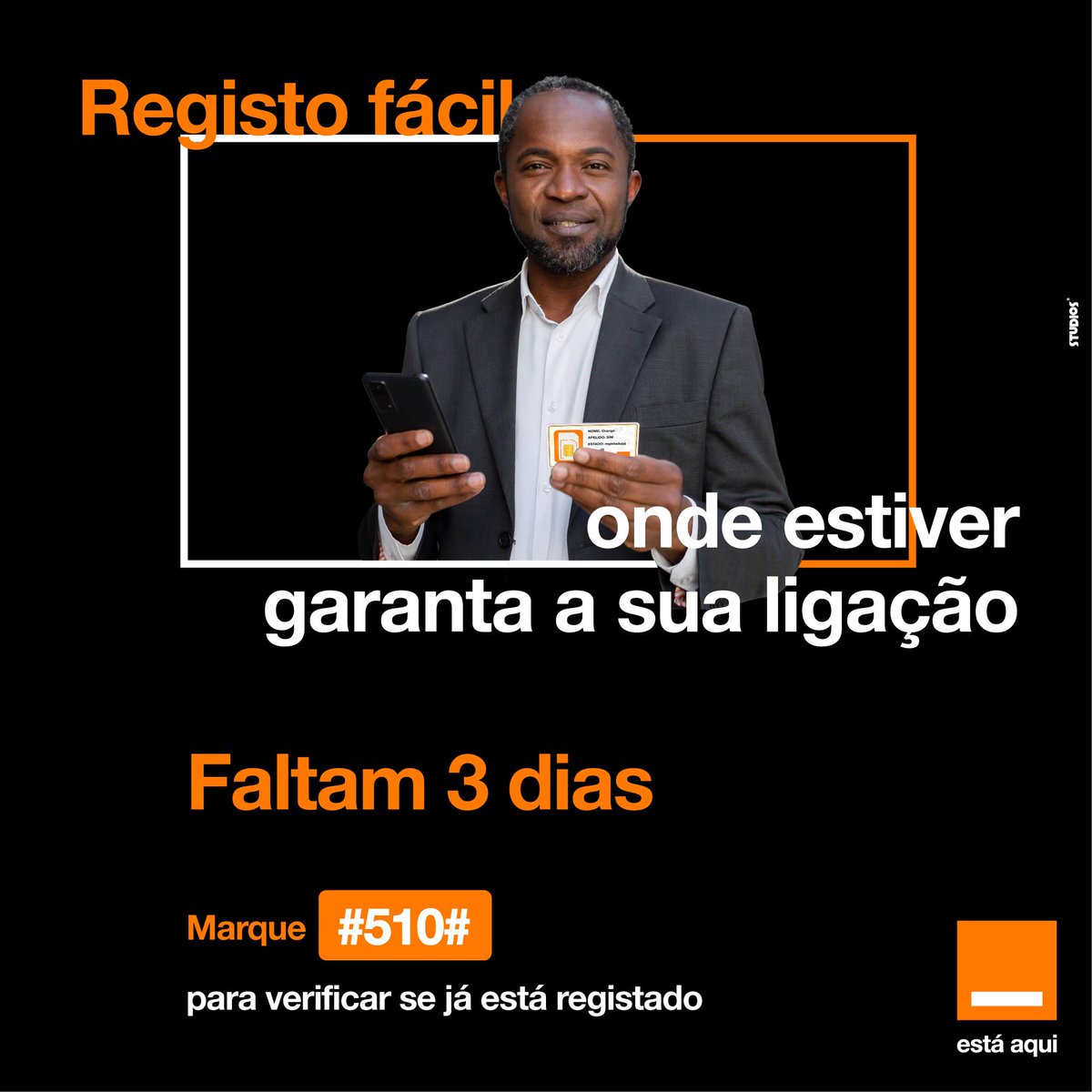 Tem até 31 de julho para registar o seu cartão SIM. É obrigatório, gratuito e protege a sua identidade.
Dirija-se a um ponto autorizado ou marque #510# 📲

#OrangeBissau
#ARNTIC
#RegistaONúmero 
#SegurançaDeDados