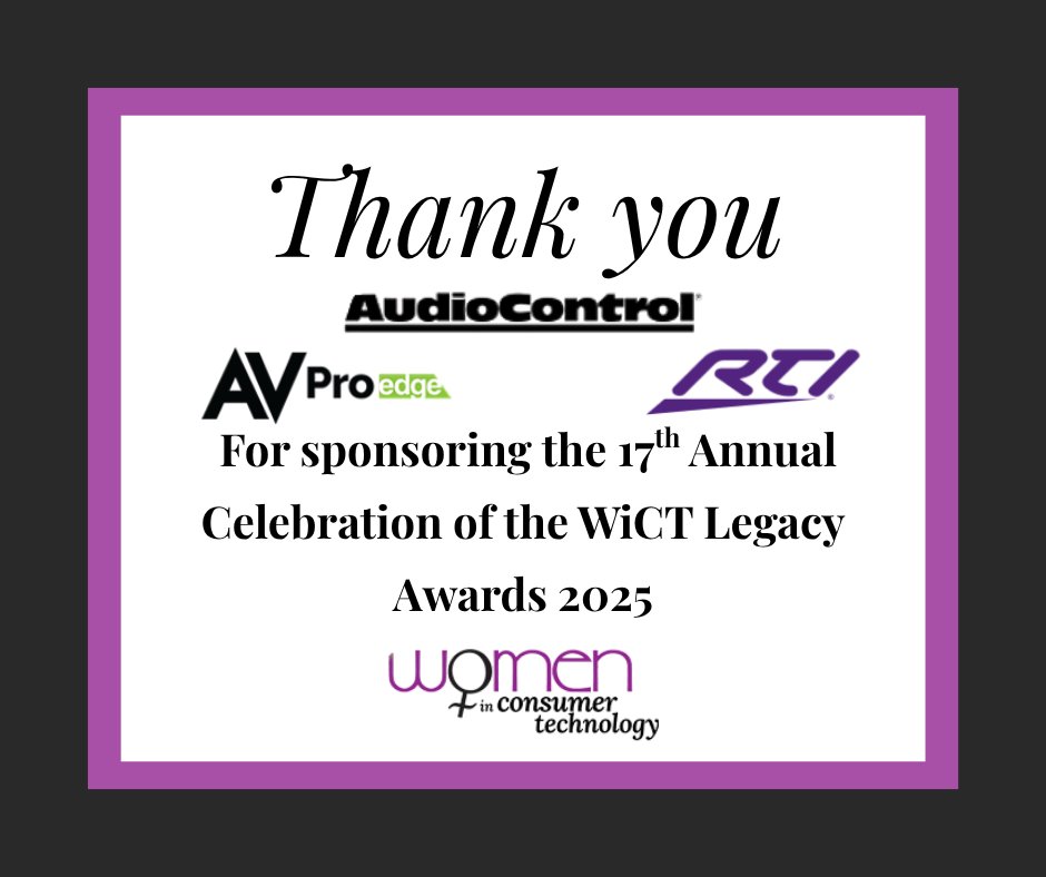 We’re honored to have #RTI &amp; #AVProEdge as Gold Sponsors of this year’s Women in Consumer Technology Legacy Awards.
Be there to celebrate the changemakers moving our industry forward, secure your ticket today -  f.mtr.cool/pqaykspbxm
 #WiCT #CEDIA2025  #CEDIAExpo #AVTweeps