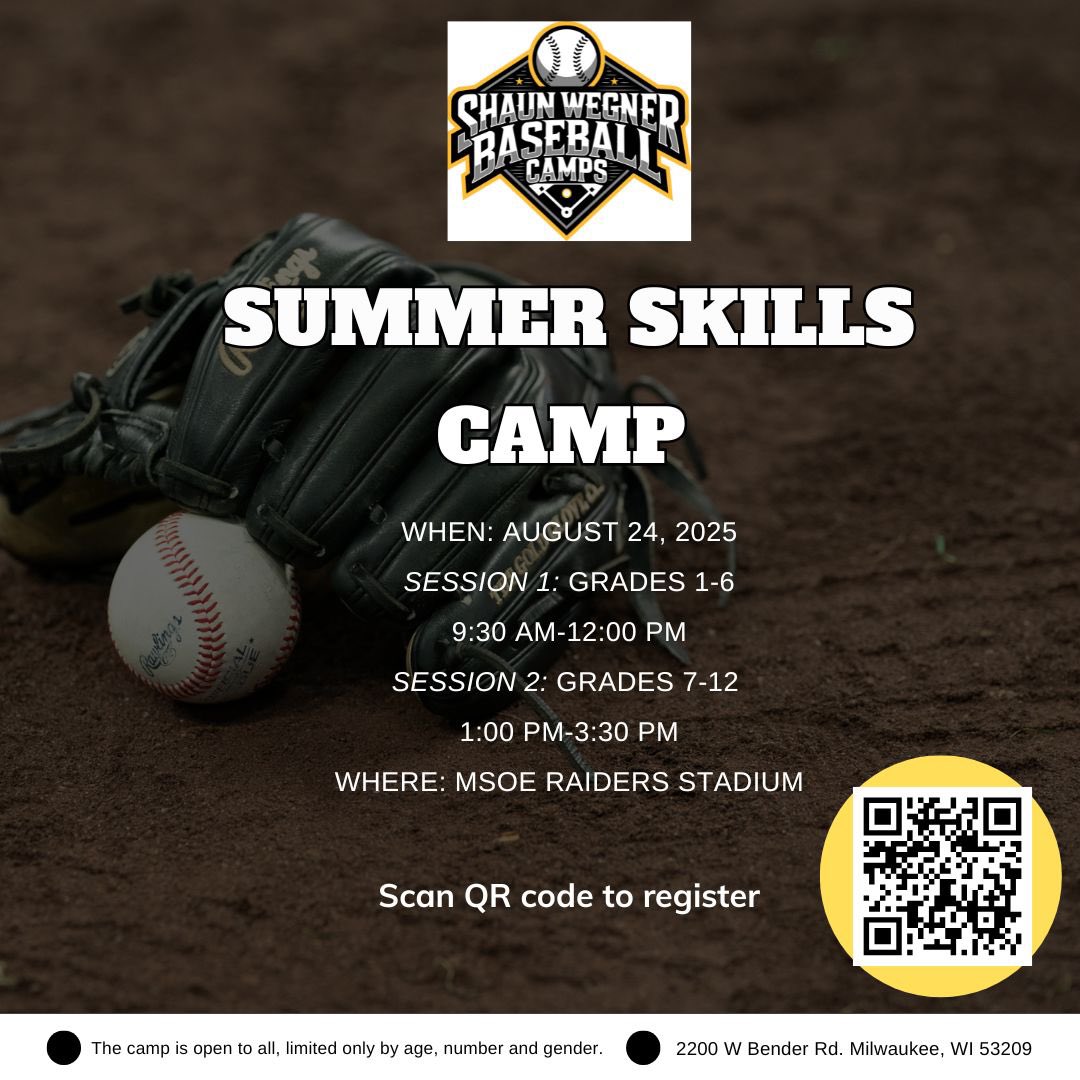 Come get better with us on August 24 at our Summer Skills Camp. Fun will be had! 

Spots will be limited in both sessions. Don’t wait! <a href="/MKE_Baseball/">Milwaukee Baseball</a>