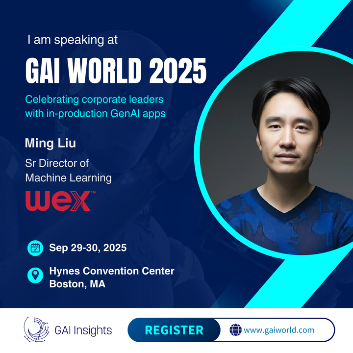 GaIinsights's tweet image. We're thrilled to announce Ming Liu, Senior Director of Machine Learning at WEX, as a speaker at GAI World 2025!
Ming brings extensive experience in applying machine learning within the Payment, Advertising, and E-Commerce sectors. At WEX, he's leading the development of a…