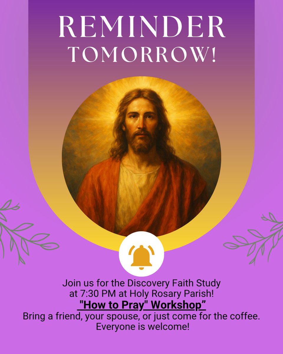 OlhrChurch's tweet image. 📣 REMINDER: IT’S TOMORROW!

Everyone is welcome!

#HolyRosaryParish #FaithStudy #HowToPray #CatholicCommunity #AllAreWelcome #FaithJourney #AdorationAndCoffee