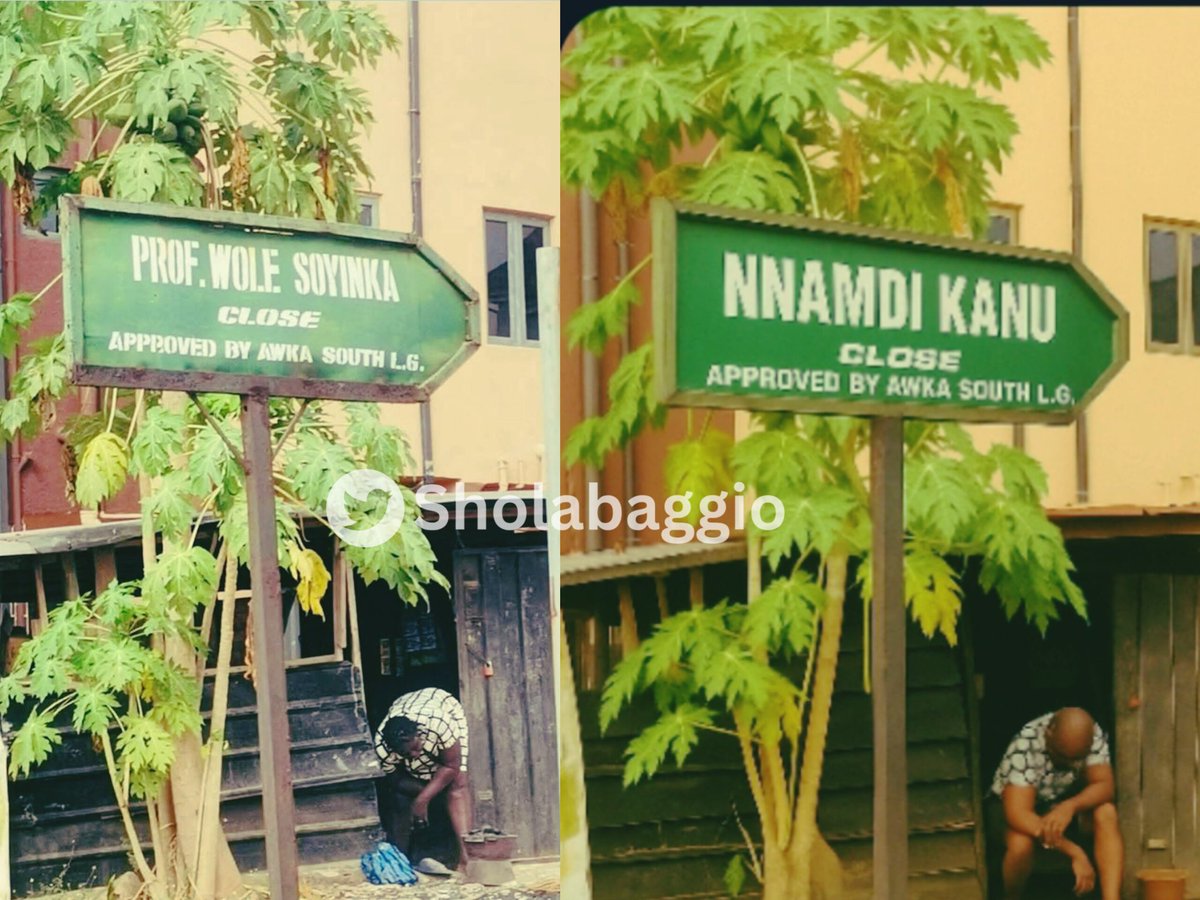 Sholabaggio's tweet image. You spoke and we have listened 😂

We Ibos have changed the name of the street from 👇

Prof wole Soyinka to Nnamdi kanu 

🤣😂👇