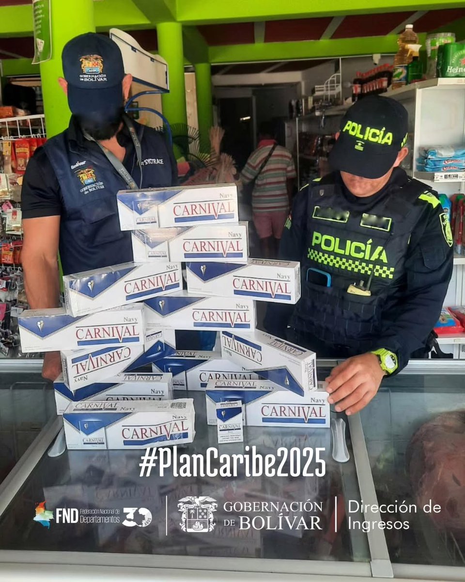 FND - Federación Nacional de Departamentos (@fndcol) on Twitter photo 🚨 ¡El #PlanCaribe2025 Anticontrabando sigue dando resultados en Bolívar! Durante los operativos realizados en #Clemencia por el Grupo Operativo Anticontrabando de la <a href="/GobDeBolivar/">Gobernación de Bolívar</a>, con el apoyo de la <a href="/PoliciaAduanera/">Policía Fiscal y Aduanera (POLFA)</a>, se logró la incautación de:
🚬 476 cajetillas de 🚨 ¡El #PlanCaribe2025 Anticontrabando sigue dando resultados en Bolívar! Durante los operativos realizados en #Clemencia por el Grupo Operativo Anticontrabando de la <a href="/GobDeBolivar/">Gobernación de Bolívar</a>, con el apoyo de la <a href="/PoliciaAduanera/">Policía Fiscal y Aduanera (POLFA)</a>, se logró la incautación de:
🚬 476 cajetillas de