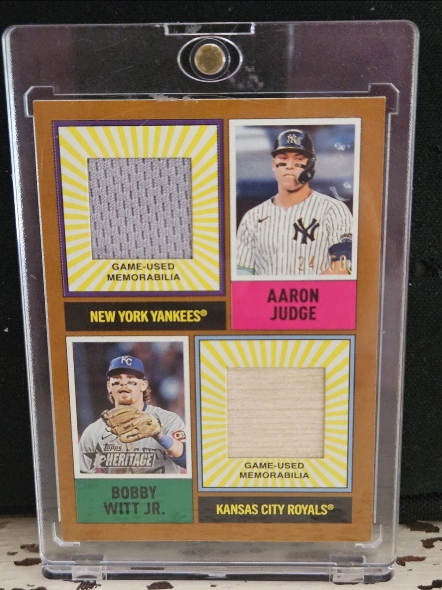 GIVEAWAY TIME  🚨🚨🚨🚨 

Had great feedback on the Jacob Wilson HFA! 

Winner randomly chosen Wednesday at 10PM! 

2025 Topps Heritage Baseball Aaron Judge/Bobby Witt Jr. Dual Player MLB Relic /50🔥

Follow, Retweet, Tag a Friend &amp; Like for a chance to win!

#sportscards