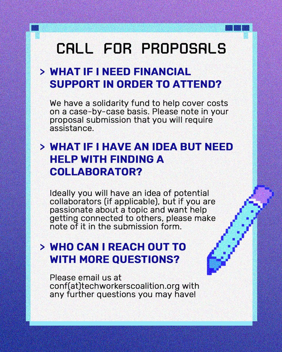 techworkersco's tweet image. Circuit Breakers 2025 is still accepting session proposals! Get your submission in by EOD July 31st to be considered 💫

Swipe to see our FAQs &amp;amp; if you have any additional questions, don’t hesitate to reach out to the team at conf(at)techworkerscoalition.org 🌱