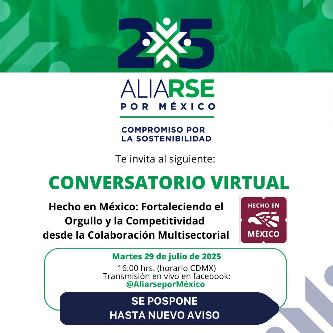El conversatorio virtual ha sido pospuesto hasta nuevo aviso. Agradecemos tu interés y te invitamos a mantenerte pendiente de nuestras redes sociales para conocer la nueva fecha.

📲 Sigue nuestras actualizaciones en Facebook: @AliarseporMéxico