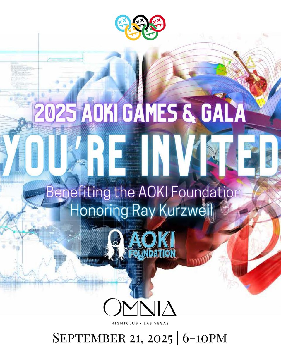 This one means a lot 🧠💙
September 21 at <a href="/omnianightclub/">Omnia Nightclub</a> we’re honoring Ray Kurzweil and supporting <a href="/AokiFoundation/">Aoki Foundation</a>’s mission to protect the brain and preserve what makes us… us.
Hope to see you there!
More info: AokiFoundation.org
#AokiGames #FutureIsNow