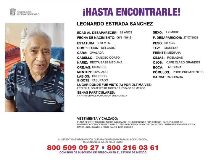 Solicitamos de tu apoyo en difusión para dar pronta localización a Leonardo Estrada Sánchez, comunícate a los teléfonos de COBUPEM 800 216 0361, 800 509 0927. #TodosEnLaBúsqueda