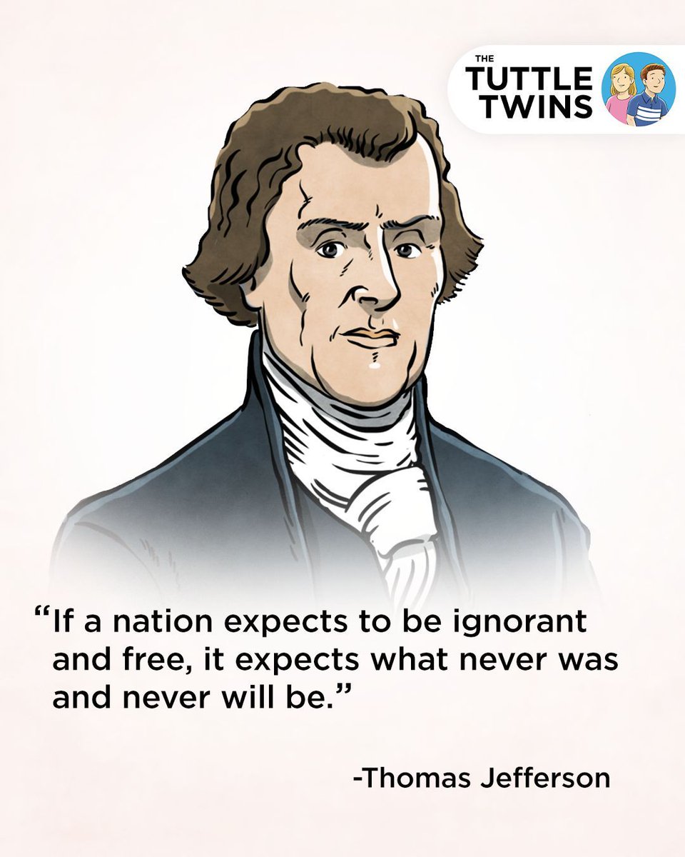 Jefferson nailed it:
You can’t have freedom without understanding it.
And you can’t understand it if you’ve never been taught.

The Tuttle Twins books help kids learn the why behind liberty.
👉 buff.ly/CZWMvyo

#TuttleTwins #TeachFreedom #JeffersonQuote #EducationMatters