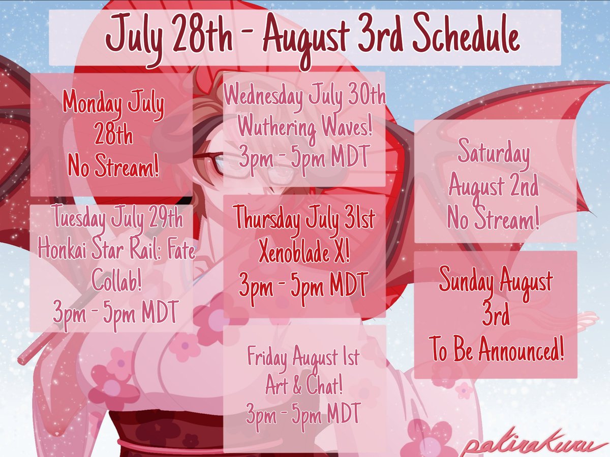 yuumikass's tweet image. Here's my stream schedule for this week! I wanna play the HSR Fate collab and the new WuWa update this week!