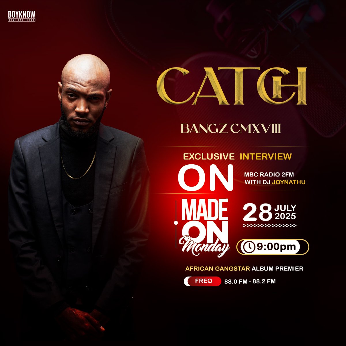 Joynathu's tweet image. Coming up on #MadeOnMonday
Live Interview with Drill artist Bangz who also drops his new album - African Gangster