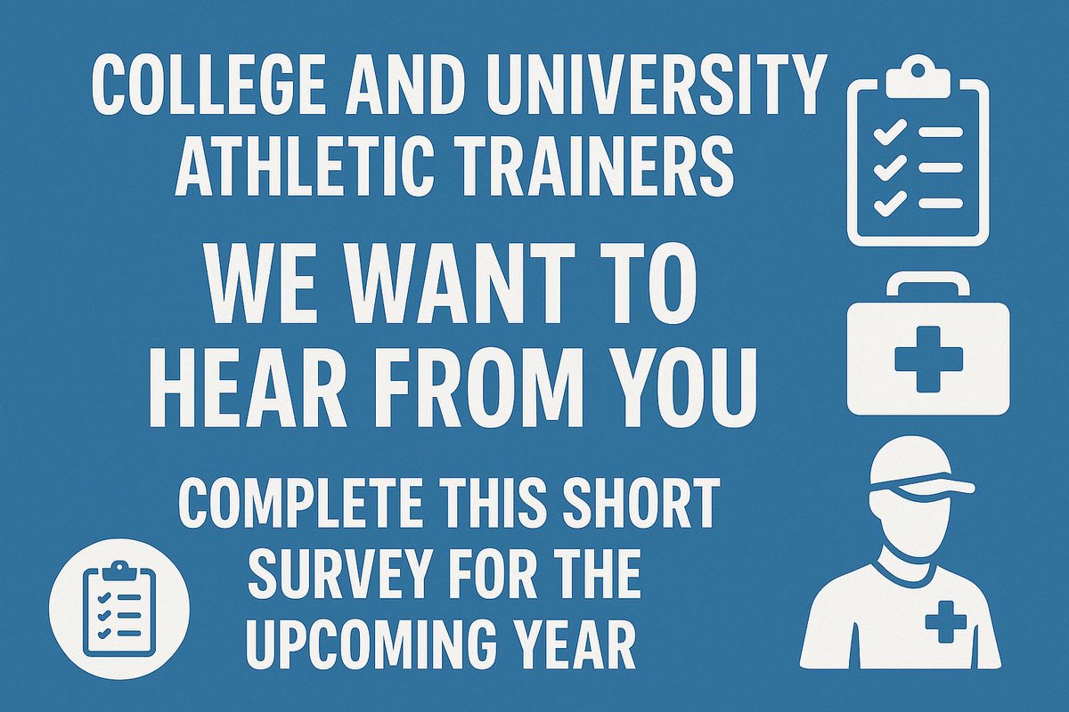 College and University Athletic Trainers we want to hear from you! Complete this short survey for the upcoming year.

forms.gle/z4HxxeJPuW1mUV…