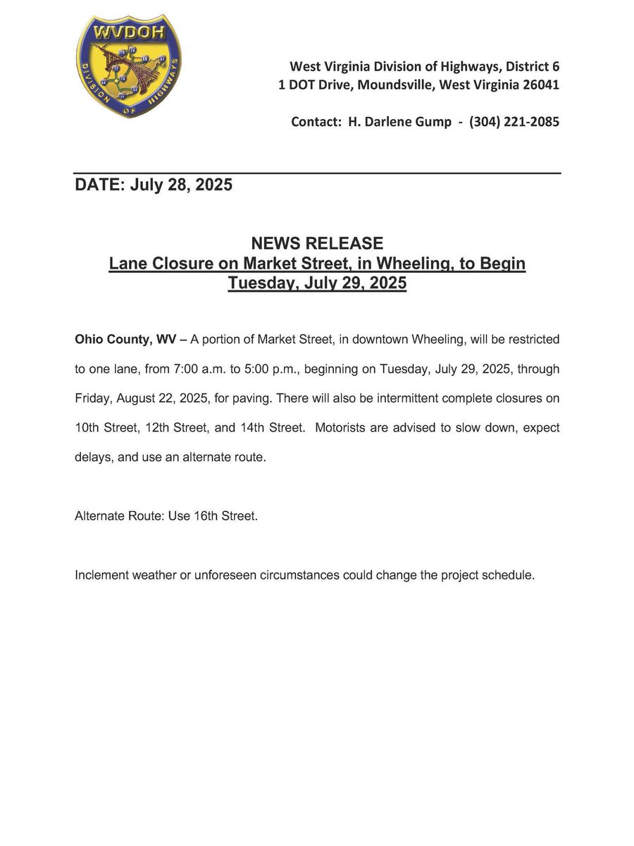 Market Street paving begins tomorrow!