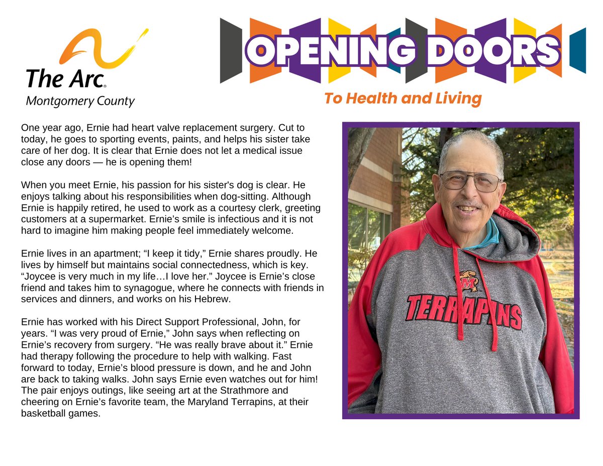 The Arc Maryland (@thearcmd) on Twitter photo We continue our celebration of #OpeningDoors with Ernie and <a href="/TheArcMC/">The Arc Montgomery County</a> this month! Ernie focuses on living a healthy lifestyle so he can connect with others in the community and enjoy life's many joys. We continue our celebration of #OpeningDoors with Ernie and <a href="/TheArcMC/">The Arc Montgomery County</a> this month! Ernie focuses on living a healthy lifestyle so he can connect with others in the community and enjoy life's many joys.