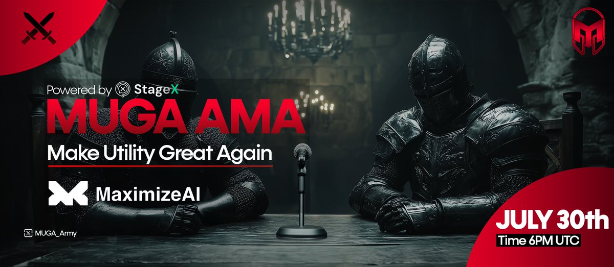 MUGA Army,

We are excited to announce our MUGA Spaces AMA with <a href="/Maximize_AI/">Maximize AI</a> for a special session focused on their key recent successes, updates and a general chat about their evolving Utility Landscape🫡⚔️
<a href="/bittensorai/">Bittensor.ai</a> 

They are smashing ATH after ATH and if you want to find