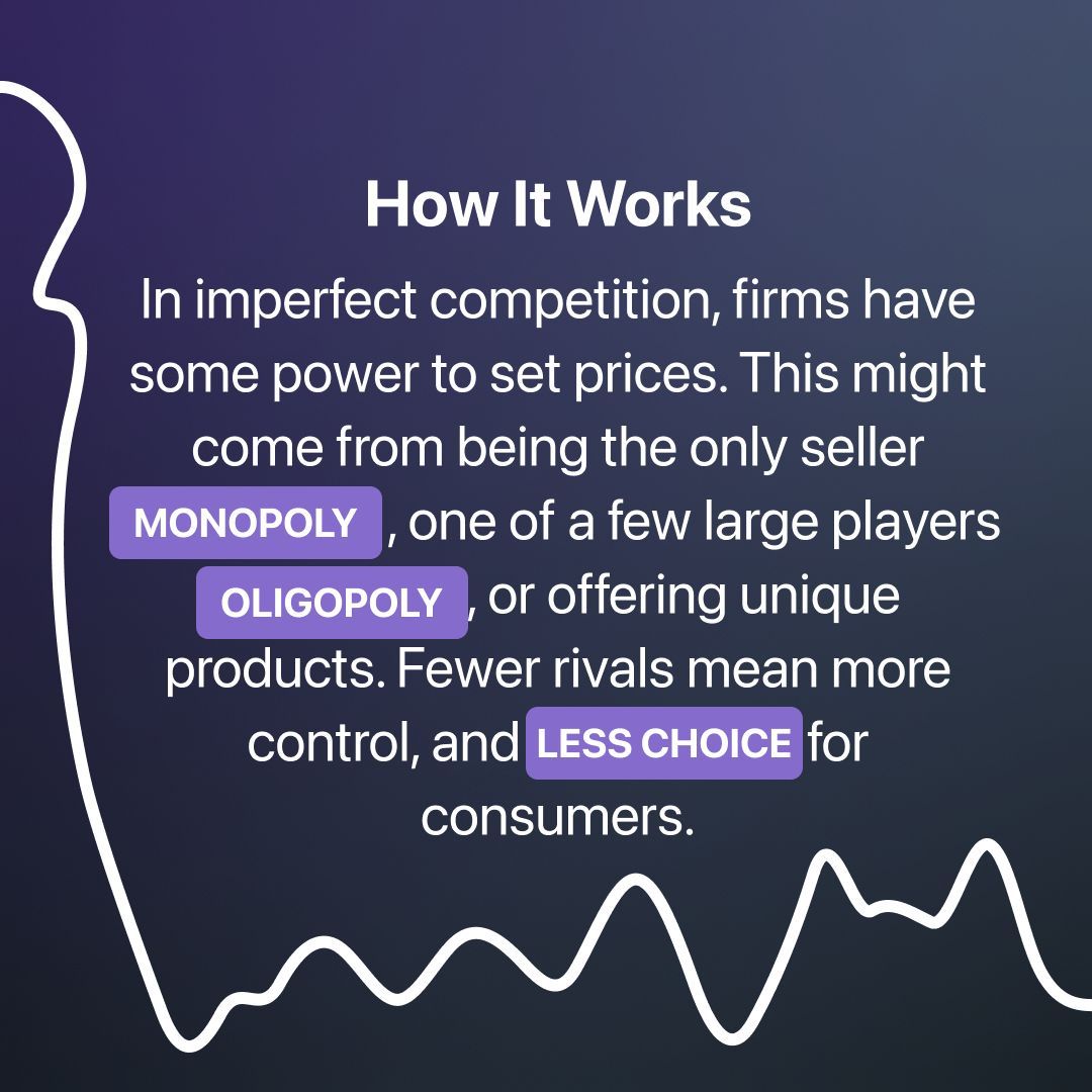 IBKR_IM's tweet image. What is Imperfect Competition? It’s when companies have enough market power to influence prices or limit consumer choices, often seen in monopolies, oligopolies, or firms with unique offerings. 

Learn more: bit.ly/ibkr-im 👇

#EconomicsBasics #FinancialEducation