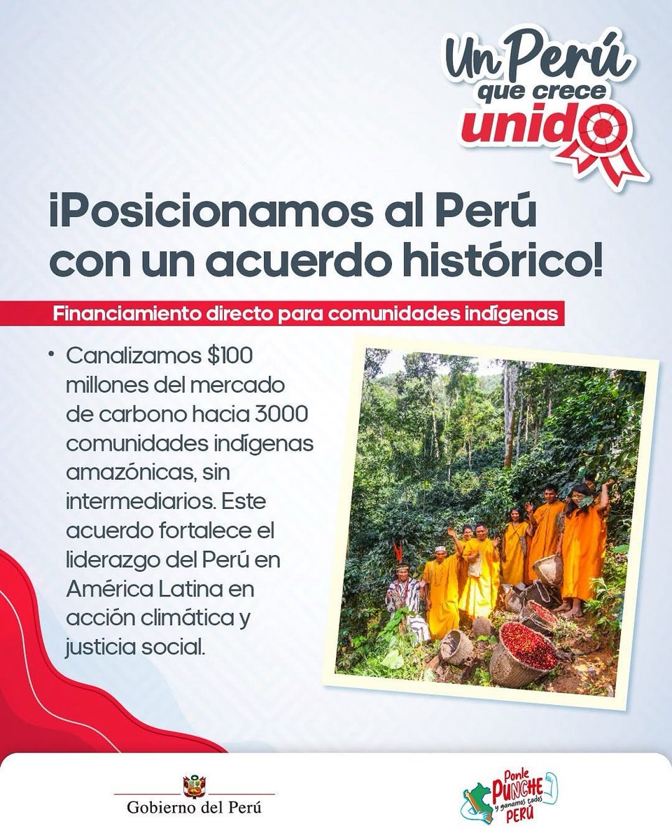 👏👏👏 #UnPerúQueCreceUnido lidera en justicia climática. 🙌 Canalizamos fondos directos a comunidades indígenas, 🇵🇪fortaleciendo su rol en la protección de los bosques amazónicos.