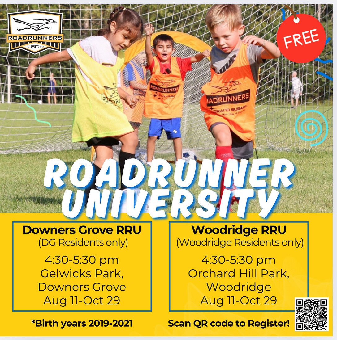 🚨 Come check out RRU – Roadrunner University! ⚽️
We introduce the beautiful game to boys &amp; girls ages 4–6 (birth years 2019–2021) through fun, energetic sessions that build a love for soccer from the start ❤️⚽️

Oh—and did we mention it’s FREE? 🙌🔥