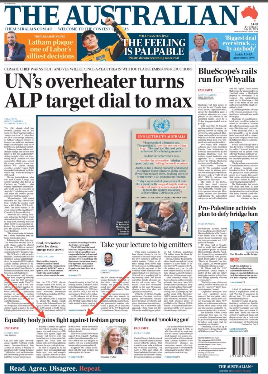 It has taken many years of fighting back but the institutional attack on sexual orientation is finally front page news.

The sex discrimination commission &amp; Equality Australia say heterosexual men can be lesbians &amp; heterosexual women can be gay men.

We say no.

#GigglevTickle