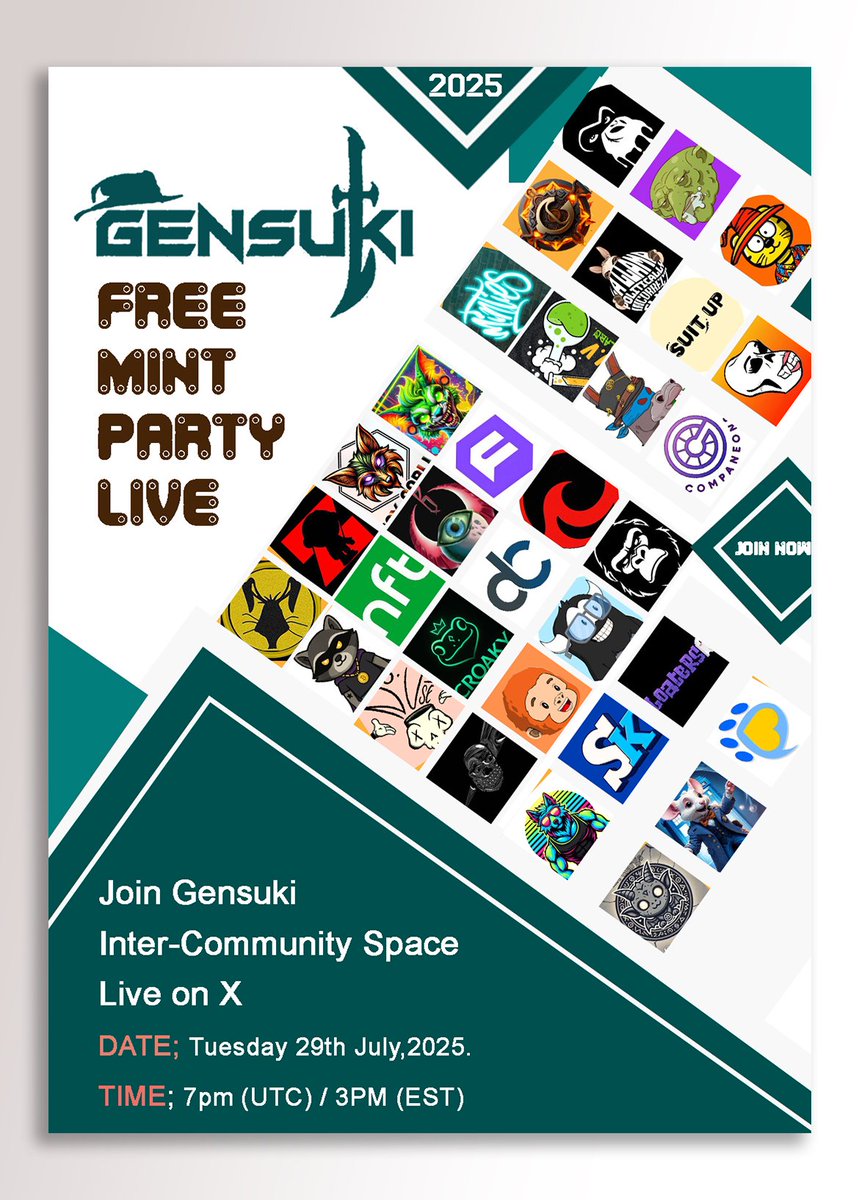 GENSUKI ⚡️ (@gensuki_) on Twitter photo Gensuki intercommunity hangout space and Free mint party.
Set your reminder: x.com/i/spaces/1yNGa…
Guests:
<a href="/DataCore_Ai/">DataCore AI</a>
<a href="/NoUseNFT/">No.Use NFT</a>
<a href="/UltraBotsNFT/">UltraBotsNFT by DFLTset™️</a>
<a href="/Suit_upNFT/">Suit up</a>
<a href="/vnftycom/">vnfty</a>
<a href="/cryptobanditpet/">CryptoBanditPets</a>
<a href="/ZombabieZ_nft/">ZombabieZ NFT</a>
<a href="/FLOATERS_oc/">FLOATERS_oc</a>
<a href="/GorillaApechain/">JK Labs</a>
<a href="/DecoLabs_/">Deco Labs ™ ©</a>
<a href="/MintiesNFT/">Minties</a>
<a href="/UniFy_io/">Uni-Fy</a> Gensuki intercommunity hangout space and Free mint party.
Set your reminder: x.com/i/spaces/1yNGa…
Guests:
<a href="/DataCore_Ai/">DataCore AI</a>
<a href="/NoUseNFT/">No.Use NFT</a>
<a href="/UltraBotsNFT/">UltraBotsNFT by DFLTset™️</a>
<a href="/Suit_upNFT/">Suit up</a>
<a href="/vnftycom/">vnfty</a>
<a href="/cryptobanditpet/">CryptoBanditPets</a>
<a href="/ZombabieZ_nft/">ZombabieZ NFT</a>
<a href="/FLOATERS_oc/">FLOATERS_oc</a>
<a href="/GorillaApechain/">JK Labs</a>
<a href="/DecoLabs_/">Deco Labs ™ ©</a>
<a href="/MintiesNFT/">Minties</a>
<a href="/UniFy_io/">Uni-Fy</a>