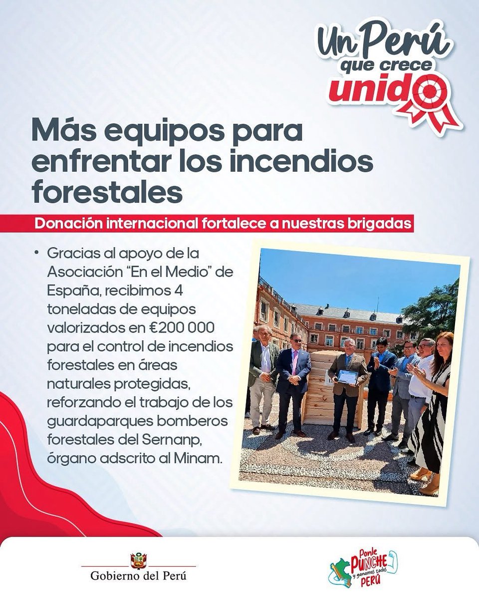 🇵🇪 #UnPerúQueCreceUnido fortalece la labor de nuestros guardaparques. 🤝 Con apoyo internacional, reforzamos la prevención y respuesta frente a incendios forestales. 🌳

🗞️ Más información en la siguiente nota de prensa: gob.pe/es/n/1208799