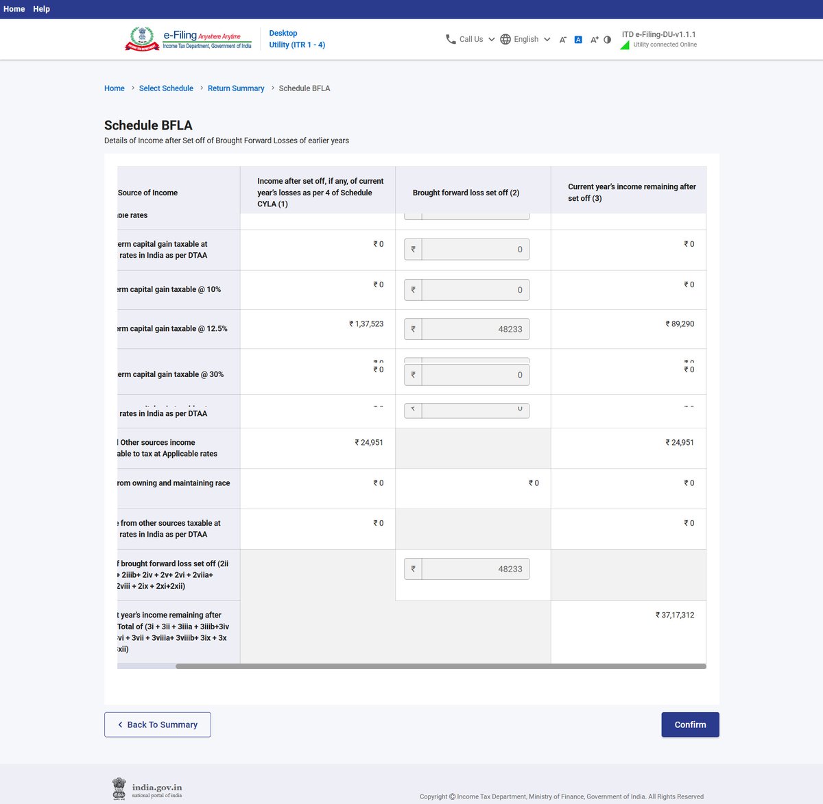 CAAditiBhardwaj's tweet image. Error in Utility ITR 2

The assessee has reported Long-Term Capital Gains (LTCG) of ₹1,44,108 during the year, which is set off against a short-term capital loss of ₹6,585, resulting in net LTCG of ₹1,37,523. This is further set off against brought forward loss of ₹48,233…