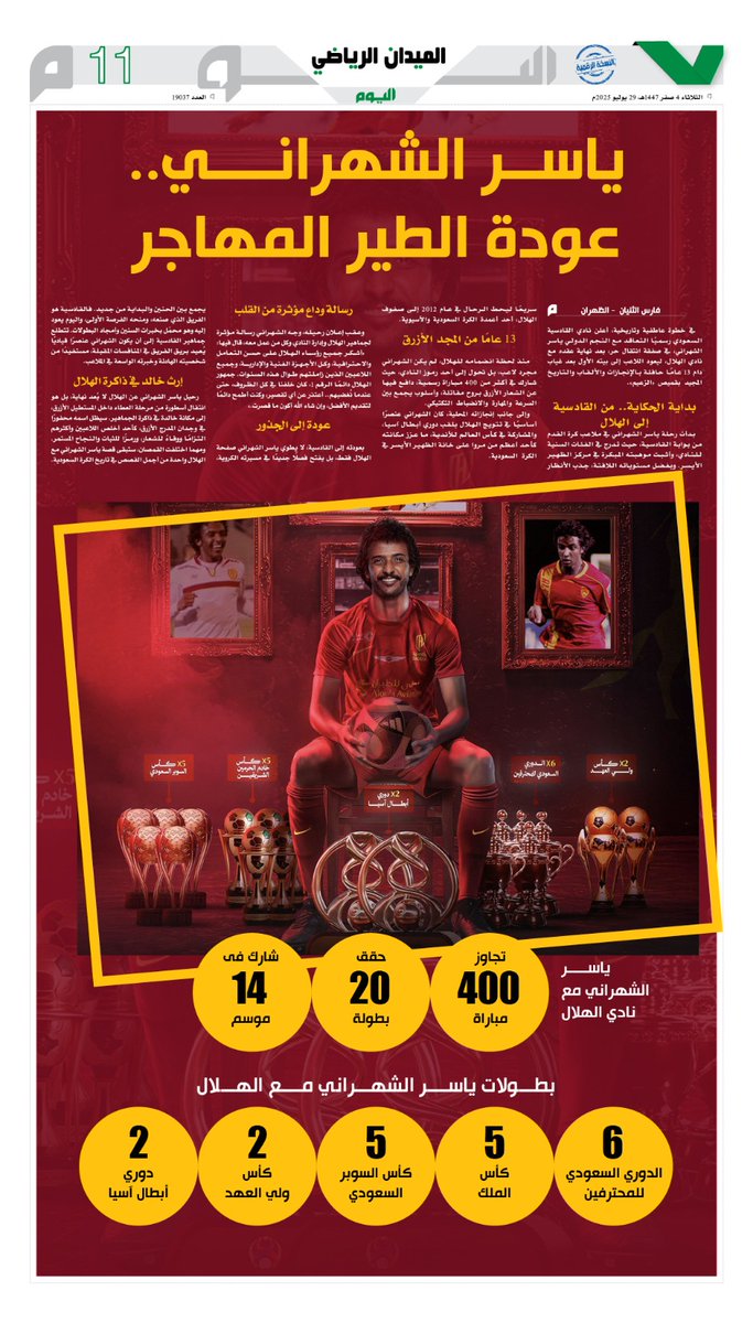 MidanAlYaum's tweet image. #ياسر_الشهراني.. عودة الطير المهاجر
#الميدان | #دوري_روشن_السعودي