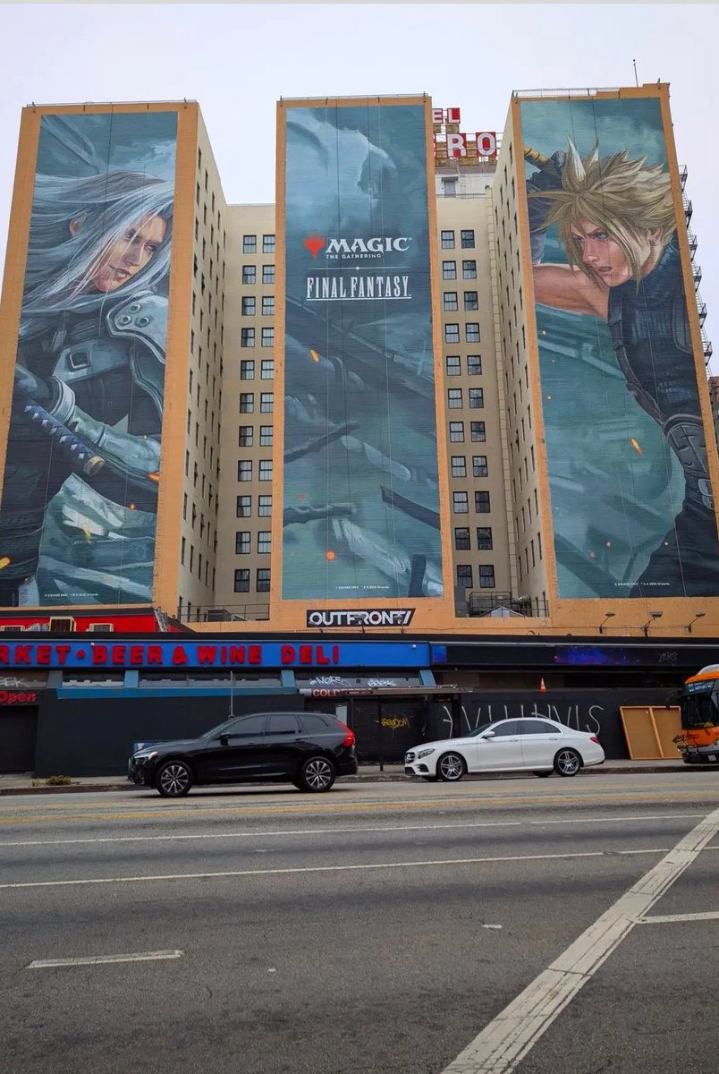 CloudfanStrife's tweet image. Just to remind everyone playing Ever Crisis that we have gone two years (24 months) without a Sephiroth and Cloud Strife wallpaper together YET Magic the Gathering made a whole wall mural for those two.