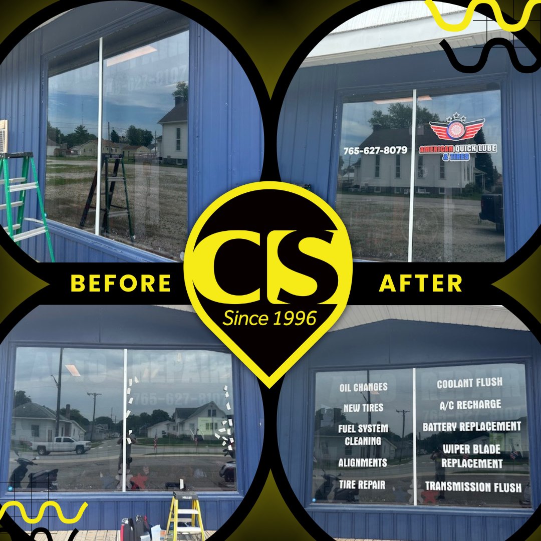 CliffordSigns's tweet image. Your windows = free ad space. 👀
Clean, clear, and to the point for American Quick Lube &amp;amp; Tires.
#WindowGraphics #GetVisible