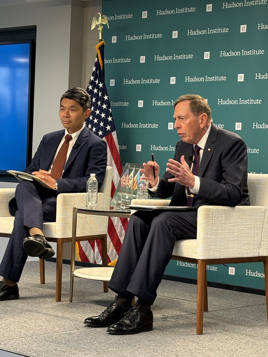 KenWeinstein's tweet image. Honored to introduce “Lessons of the Ukraine War for Taiwan” @HudsonInstitute @cspan featuring legendary Gen. David Petraeus in conversation with @augama 
