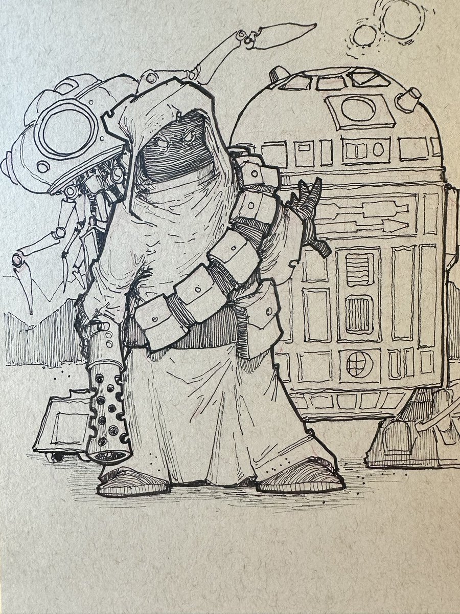 Going back to #Tatooine with the line art for a #jawa #illustration . . . .  . #art #doodlebags #doodle #draw #drawing #nashville #nashvilleartist  #nashvilleart #sketching #Disney #starwars #sandcrawler #tattoine  #marvelcomic #starwarscomic #utinni ..., image size:900x1200