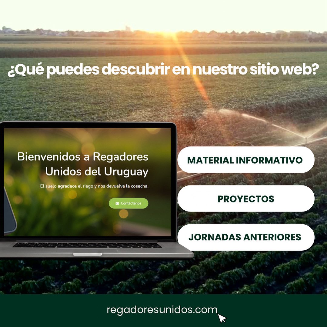 ¿Ya visitaste nuestra web?
En regadoresunidos.com encontrás materiales informativos de jornadas anteriores, proyectos en curso y mucho más.

📚 Todo lo que necesitás saber sobre el riego en Uruguay, en un solo lugar.
Porque estar informados también es parte de crecer juntos
