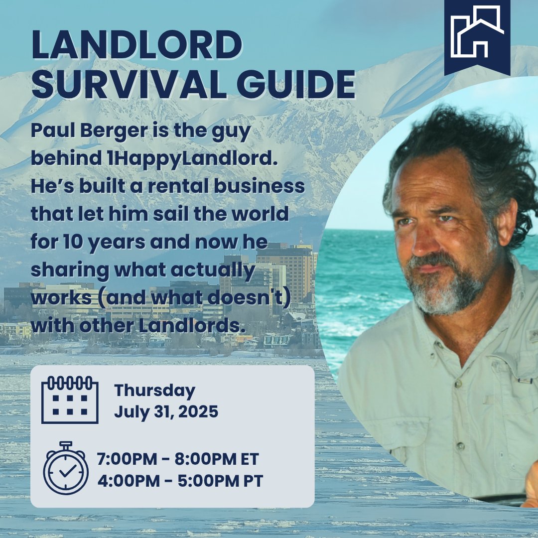 Ever wonder what it really takes to build a rental business that gives you freedom, not burnout?
Get your questions ready for this Landlord Survival Guide with Paul Berger (@1HappyLandlord).

📅 Thursday, July 31
🕖 7–8 PM ET | 4–5 PM PT
🎟 Free to join: hubs.la/Q03yllf30