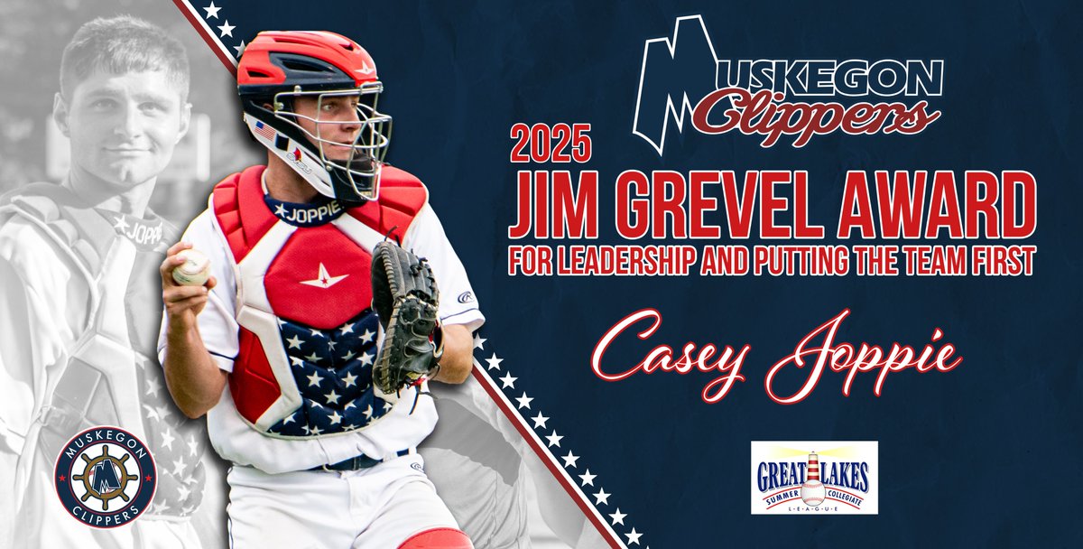 MuskegonClipper's tweet image. 2025 Clippers Season Team Awards:
The Jim Grevel Award which goes to a player who is a great leader and always puts the team first, goes to catcher, Casey Joppie, out of Saginaw Valley State University!
Way to go @Casey_Joppie !
@svsubaseball