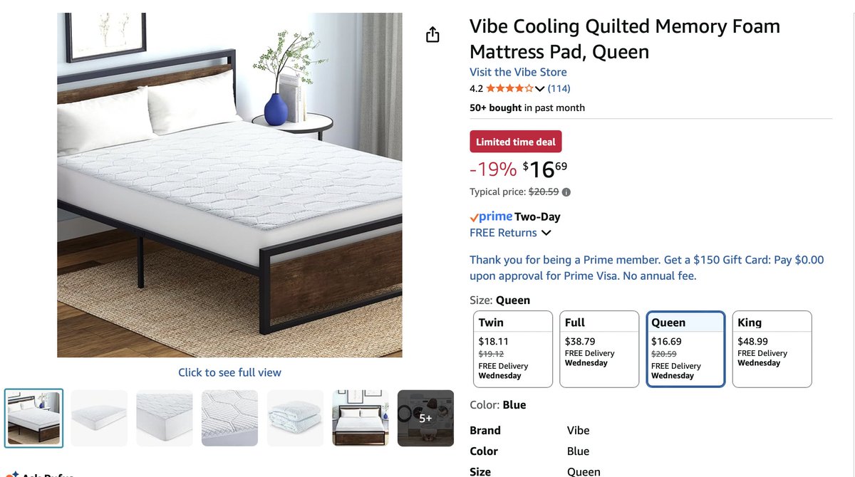 RetailHackr's tweet image. Queen Cooling Mattress Pad for $16.69!

Lightning deal, buy here --&amp;gt; amazon.com/Vibe-Cooling-Q…

#ad #deal #amazon #clearance