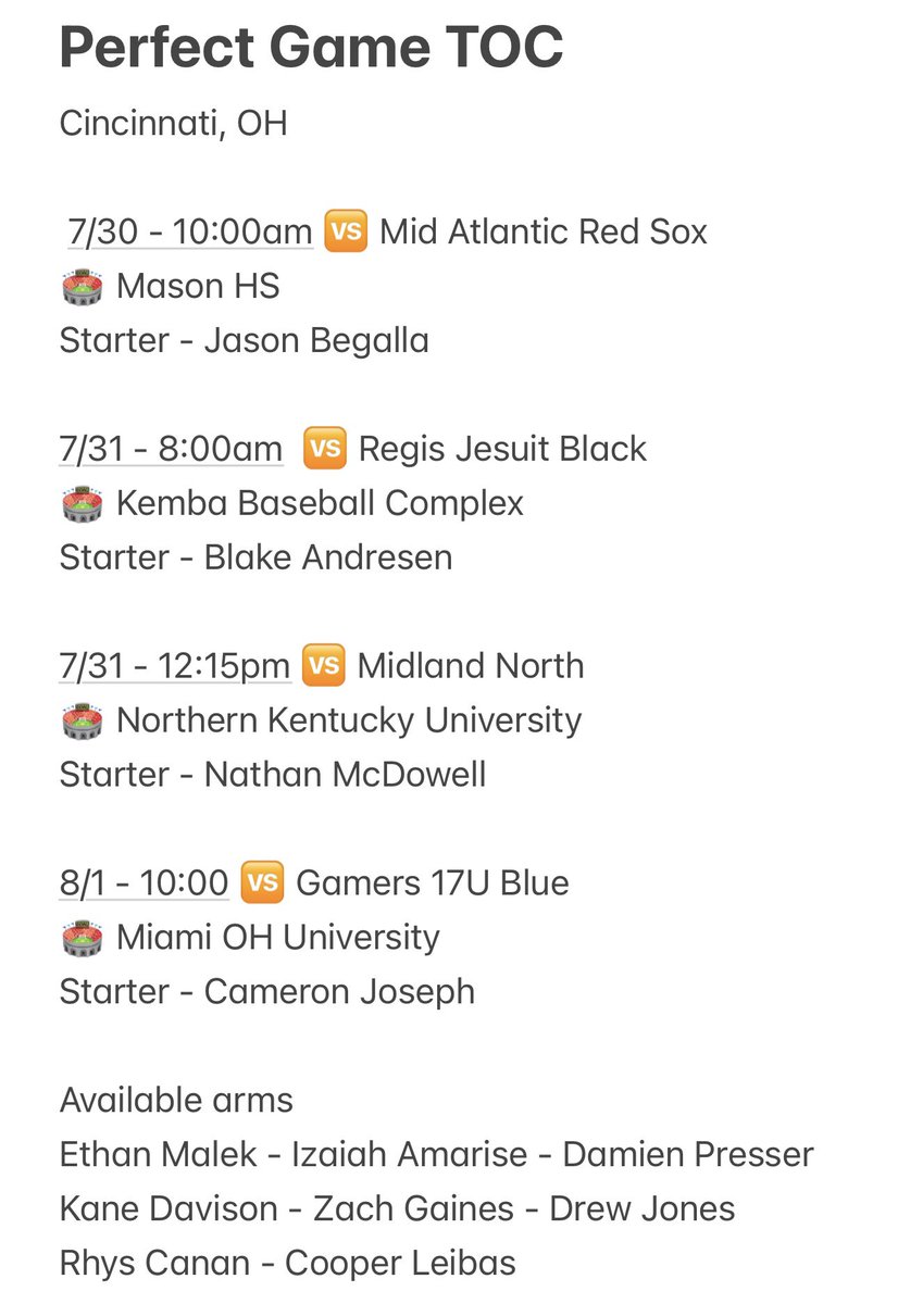 Rotation for the <a href="/PerfectGameUSA/">Perfect Game USA</a> 
Tournament of Champions 💎